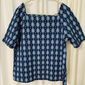 Loft Blue Tile Print Square Neck Blouse